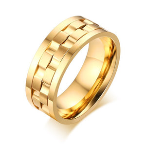 Trendy Golden Gear Ring Rotatable Silver Color Stainless Steel Rings for Men