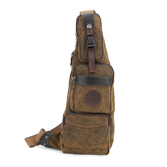 Men Canvas Leisure Crossbody Bag Outdoor Travel Hiking Fishing Multifunction Shoulder Bag