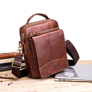 Men Flap Crossbody Bag Casual Cowhide USB Charging Handbag