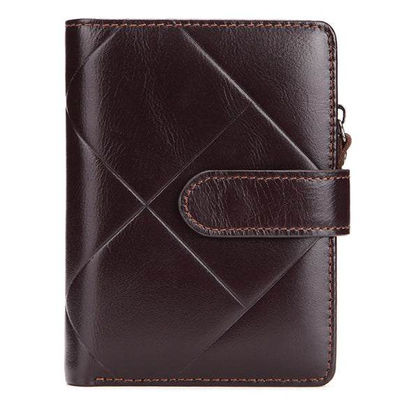 Genuine Leather Business Short Coin Bag Trifold Wallet For Men