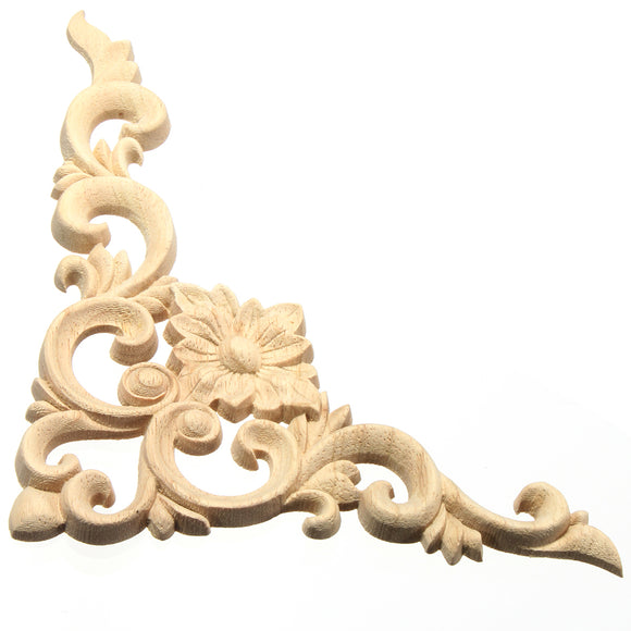 Wood Applique Oak Carving Corner Furniture Frame Onlay Unpainted Decor 20x15cm