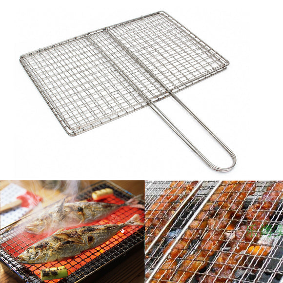 Outdoor Picnic BBQ Fish Meat Grill Stainless Steel Net Mesh Wire Clamp