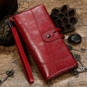 RFID Women High-end Genuine Leather 16 Card Slot Wallet Multi-function 5.5 Inch Phone Purse