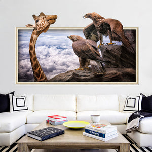 Miico Creative 3D Giraffe Eagles Frame PVC Removable Home Room Decorative Wall Door Decor Sticker