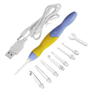 9 in 1 Interchangeable USB LED Crochet Hook Knitting Needle Weave Craft Tools Kit