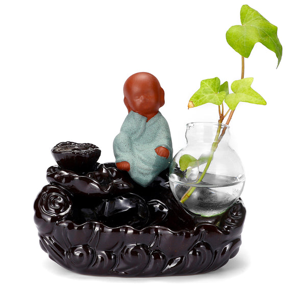 Ceramic Backflow Incense Burner With Glass Hydroponic Bottle Vase House Decorative Ornaments