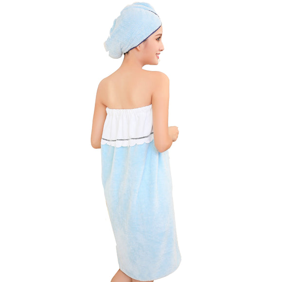 Honana BX-R970 Able Wear Spa Microfiber Soft BathRobe Women Skirt Bath Towel with Bath Cap