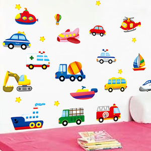 Cartoon Car DIY Wall Sticker Kids Room Decoration Art Decal Home Mural Aircraft Ship Wallpaper