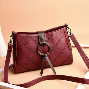 Women Stitching Leisure Plaid Crossbody Bag Soft Leather Messenger Bag