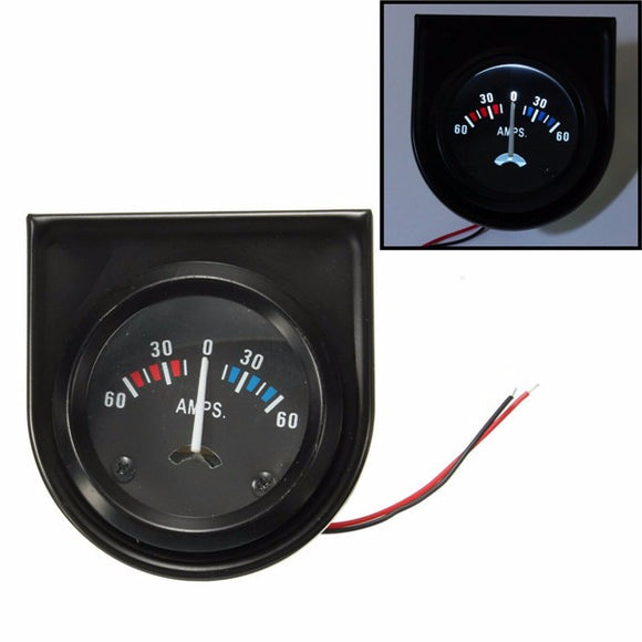 Universal Car Black Pointer AMPS Meter Ammeter 60-0-60A White LED Light 2'' 52mm