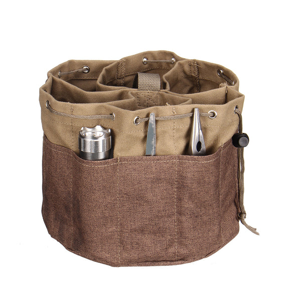 Portable Khaki Garden Tool Bag Bucket Canvas Yard Carrier Bucket Organizer