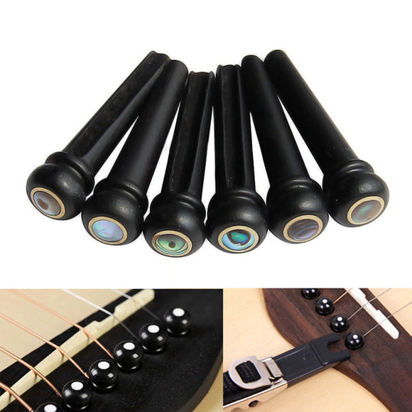 6Pcs Abalone Ebony Guitar Bridge Bone Pins Set For Acoustic Guitar