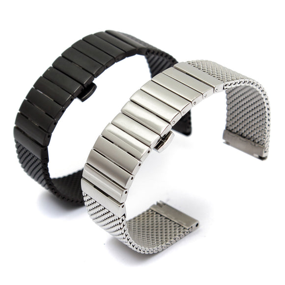 20mm Double Butterfly Buckle Fold Stainless Steel Watch Band
