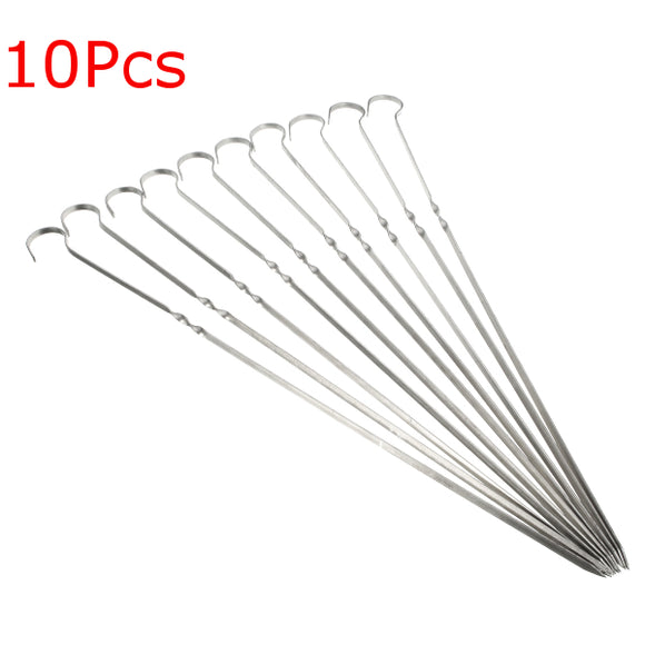 10Pcs 38cm Stainless Steel BBQ Barbecue Roast Grilling Flat Skewers Needles