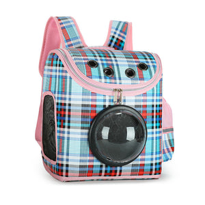 Plaid Pattern Transparent Window Design Cover Breathable Pet Travel Storage Bag Cat Bag