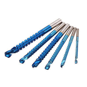 Drillpro 6Pcs 3-8mm Blue Nano Coated Grooving Drill HSS Woodworking Drill Bit Plastic Metal Hole Grooving