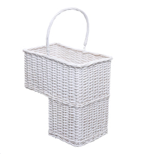 40x20x42cm White Woven Wicker Stair Step Storage Baskets Organizer Cosmetic Box with Handle Container