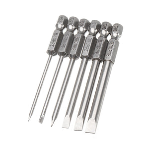 BROPPE 6Pcs 75mm Magnetic 2.0-6.0mm Flat Head Slotted Tip Screwdrivers Bits