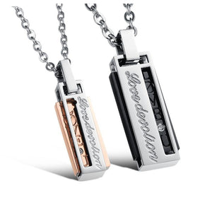 Fashion Titanium Steel Rectangular Box Men Women Love Couple Necklace Gift