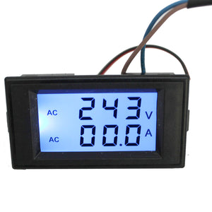 D69-2042 Digital AC Voltmeter Ammeter 300V 100A Blue LCD Dual Panel Volt Amp Combo Meter+CT 110V