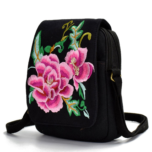 Women National Style Embroidery Canvas Shoulder Bag Phone Bag Crossbody Bag