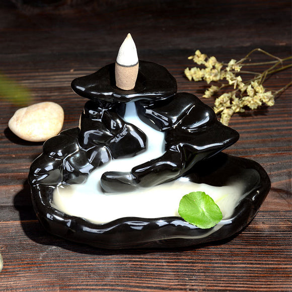 Ceramic Backflow Incense Cone Burner Feng Shui Censer Holder Stream Along Mountain Home Fragrant