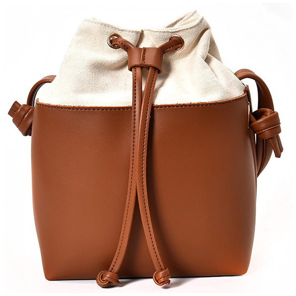 Women PU Leather High End String Bucket Bag Crossbody Bag