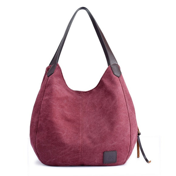 Women Quality Canvas Three Layer Large Capacity Casual Vintage Handbag Shoulder Bag