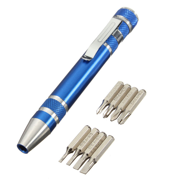 Mini 8 In 1 Pocket Precision Screwdriver Pen Set Phillips Bits Repairtoolkit