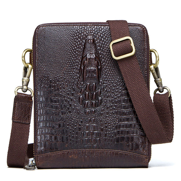 Men Crocodile Embossing Business Genuine Leather Multi-slots Card Holder Shoulder Crossbody Bag