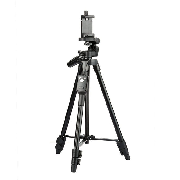 YunTeng 5208 Aluminum Tripod with 3-Way Head & Bluetooth Remote and Clip for Camera Phone