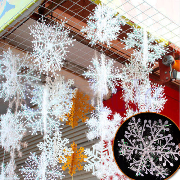 6pcs Christmas Ornament 3D White Snowflake Plastic Christmas Tree Window Christmas Decoration