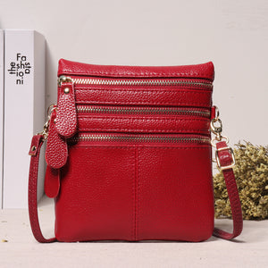 Women Genuine Leather Multi-Function Phone Bag Solid Crossbody Bag