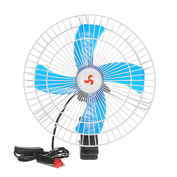 Auto Car Fan Portable 10 Inch Clip-On Oscillating 12/24 Volt Cooling Air Fan