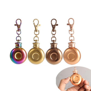 1oz 28ml Mini Stainless Steel Round Hip Flask With Keychain Liquor Alcohol Whiskey Wine Pot