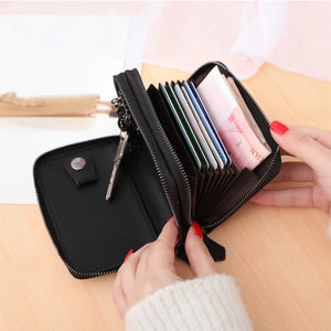 Women Double Zipper Purse Key Bag Multifunctional Folding Organ Card Folio Short Wallet