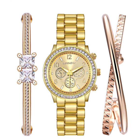 LIANDU LD1007J Diamond Shining Bracelet and Watch Set Casual Style Women Watches