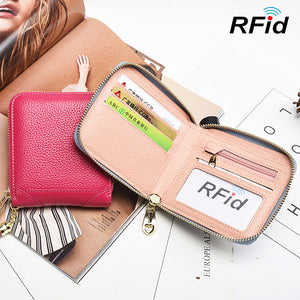 RFID Women Genuine Leather Bifold Short Wallet 4 Card Slot Tassel Solid Coin Purse