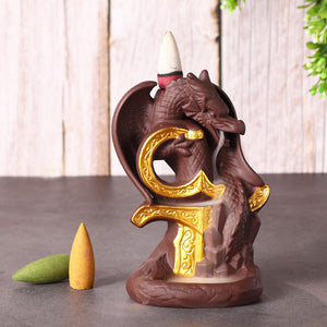 Dragon Waterfall Backflow Cone Incense Burner Ceramic Smoke Censer Holder Decorations