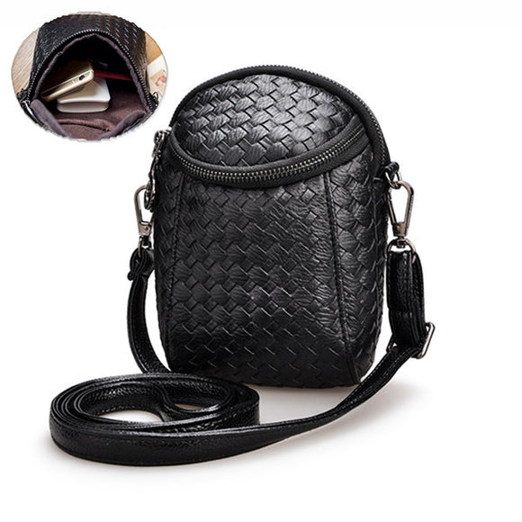 Universal Mini Braided PU Dual Zipper Shoulder Bag Crossbody Bag For 5.5-inch Smartphone