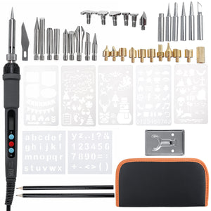 42Pcs 60W Wood Burning Pen Tool Soldering Stencil Iron Craft LCD Pyrography Soldering Tools Kit