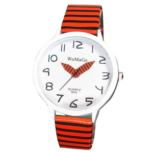 WOMAGE Fashion Women Pencil Pointer Striated Strap Leather Quartz Watch