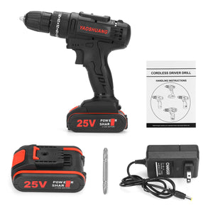 25V 3/8 Cordless Rechargeable Electric Impact Hammer Screwdriver Drill Power with 1 Battery"