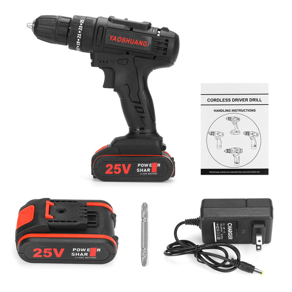 25V 3/8 Cordless Rechargeable Electric Impact Hammer Screwdriver Drill Power with 1 Battery