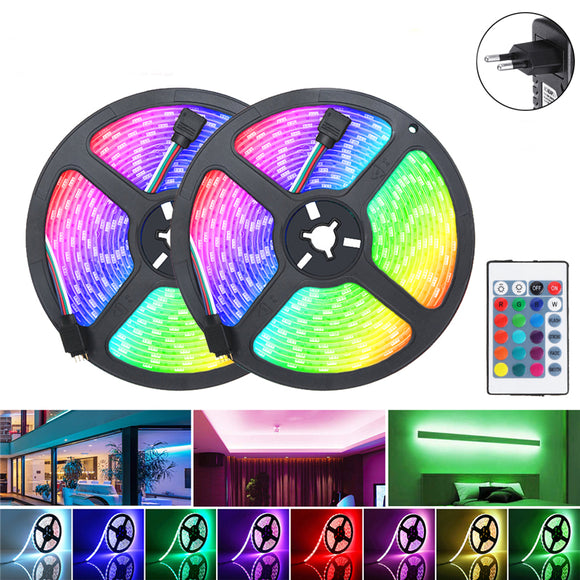 2M 3M 5M 10M EU Plug DC12V Waterproof RGB LED Light Strip +24Keys Remote Controller Outdoor Indoor Home Decor