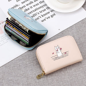 Women Cute Cartoon Pattern Multi-slots Card Holder Zipper Wallet Coin Purse