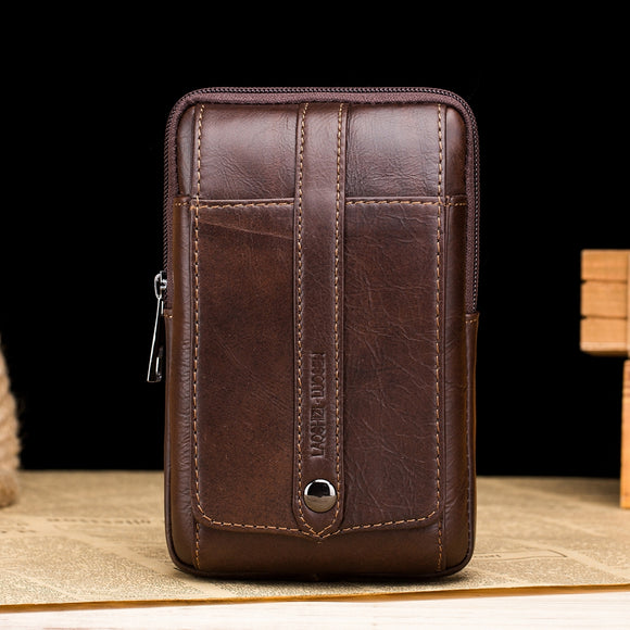 Men Retro Genuine Leather 6 Inch Phone Bag Waist Bag Shoulder Crossbody Bag