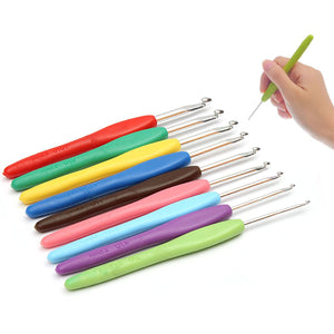 9Pcs Multicolor Aluminum Crochet Hooks Knitting Needles Craft Set with Plastic Handle