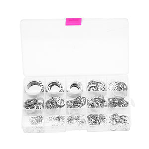 Suleve MXSW5 225Pcs Stainless Steel C Clip 3-25mm Snap Ring Washer External Retaining Circlip Kit