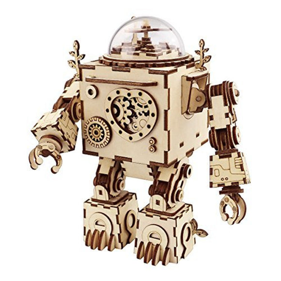 DIY Model 3D Puzzle Music Box Wooden Craft Kit Robot Machinarium Toys with Light Best Handmade Gift